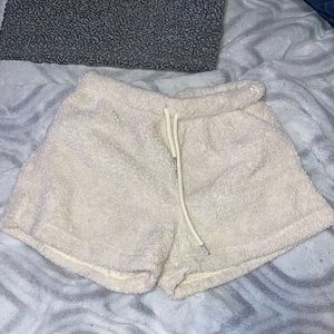 white fuzzy shorts